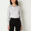 Liz Claiborne Womens Long Sleeve Regular Fit Wrinkle Free Poplin Button-down Shirt In White