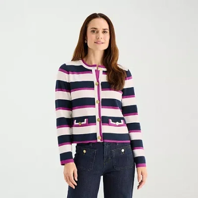 Liz Claiborne Womens Long Sleeve Striped Layered Sweater Tall In Multi