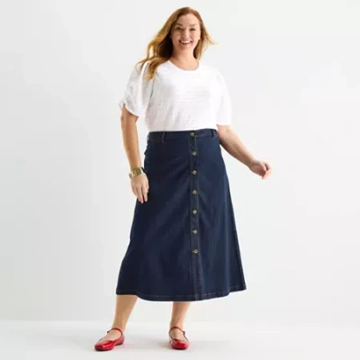 Liz Claiborne Womens Mid Rise Long A-line Skirt In Blue