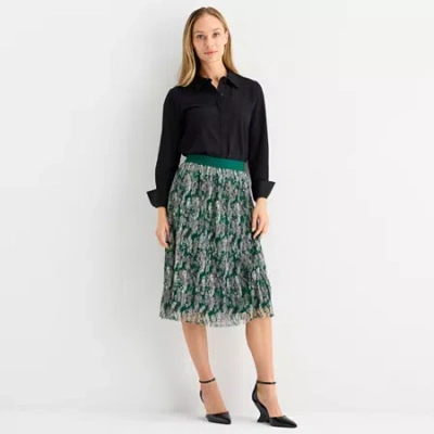 Liz Claiborne Womens Mid Rise Midi A-line Skirt In Green