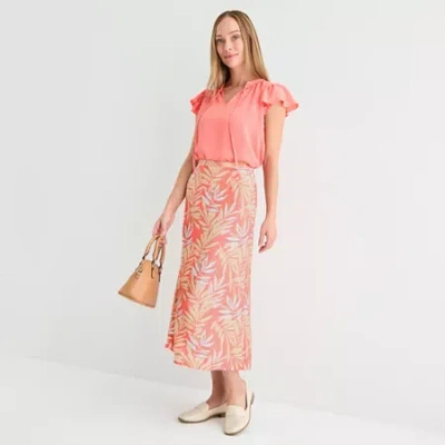 Liz Claiborne Womens Mid Rise Midi A-line Skirt In Pink