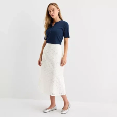Liz Claiborne Womens Mid Rise Midi A-line Skirt In White