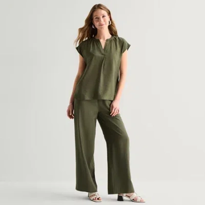 Liz Claiborne Womens Mid Rise Pull-on Pant In Green