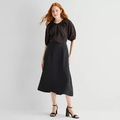 Liz Claiborne Womens Midi A-line Skirt In Black
