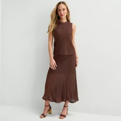 Liz Claiborne Womens Midi A-line Skirt In Brown