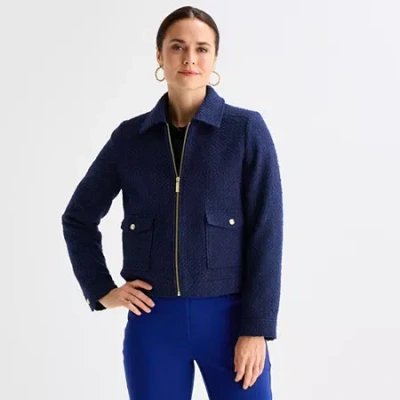 Liz Claiborne Womens Midweight Cropped Jacket In Blue
