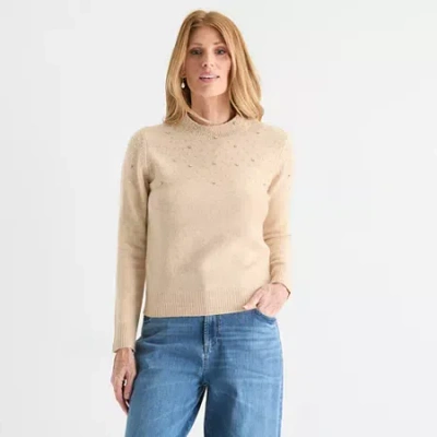 Liz Claiborne Womens Mock Neck Long Sleeve Pullover Sweater In Brown