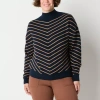 Liz Claiborne Womens Mock Neck Long Sleeve Striped Pullover Sweater In Blue
