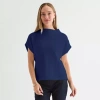 Liz Claiborne Womens Mock Neck Short Sleeve Pullover Sweater In Blue