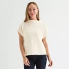 Liz Claiborne Womens Mock Neck Short Sleeve Pullover Sweater In White
