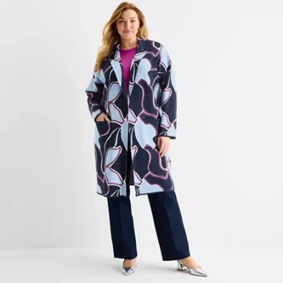 Liz Claiborne Womens Notch Neck Long Sleeve Geometric Layered Sweater Plus In Multi