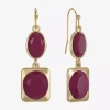 Liz Claiborne Womens Oval Rectangular Drop Earrings In Burgundy