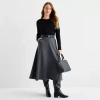 Liz Claiborne Womens Petite Mid Rise Midi A-line Skirt In Gray