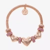 Liz Claiborne Womens Pink Glass Heart Stretch Bracelet In Pink