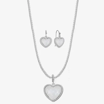 Liz Claiborne Womens Pink Mother Of Pearl Heart 2-pc. Jewelry Set In Silver