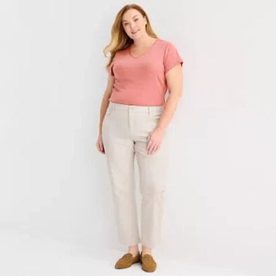 Liz Claiborne Womens Plus Ankle High Rise Ankle Pant In Neutral