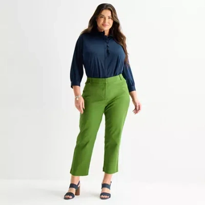 Liz Claiborne Womens Plus Ankle Mid Rise Ankle Pant In Green