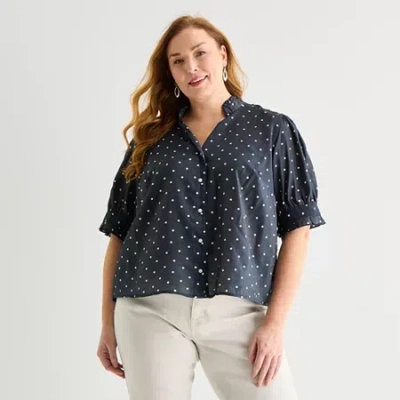 Liz Claiborne Womens Plus Blouse In Blue