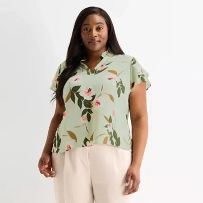 Liz Claiborne Womens Plus Blouse In Green