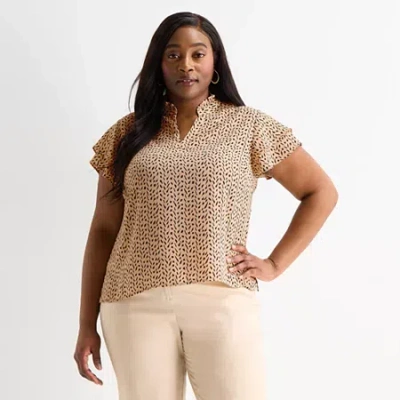 Liz Claiborne Womens Plus Blouse In Brown