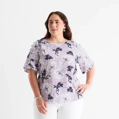 Liz Claiborne Womens Plus Boat Neck Elbow Sleeve Blouse In Purple