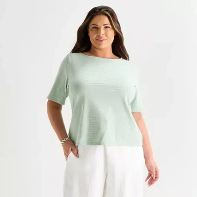 Liz Claiborne Womens Plus Boat Neck Short Sleeve T-shirt In Green