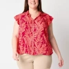 Liz Claiborne Womens Plus Cap Sleeveless Regular Fit Button-down Shirt In Red