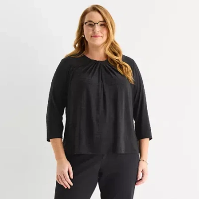 Liz Claiborne Womens Plus Crew Neck 3/4 Sleeve Blouse In Black
