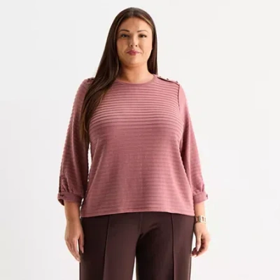 Liz Claiborne Womens Plus Crew Neck 3/4 Sleeve Blouse In Pink
