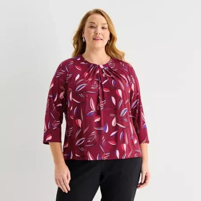 Liz Claiborne Womens Plus Crew Neck 3/4 Sleeve Blouse In Purple