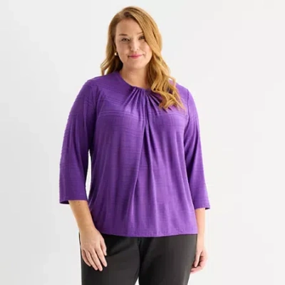 Liz Claiborne Womens Plus Crew Neck 3/4 Sleeve Blouse In Purple