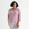 Liz Claiborne Womens Plus Crew Neck 3/4 Sleeve Blouse In Pink