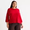 Liz Claiborne Womens Plus Crew Neck 3/4 Sleeve Blouse In Red