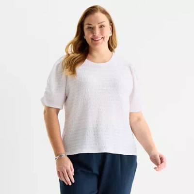 Liz Claiborne Womens Plus Crew Neck Elbow Sleeve Blouse In Neutral