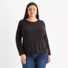 Liz Claiborne Womens Plus Crew Neck Long Sleeve T-shirt In Black