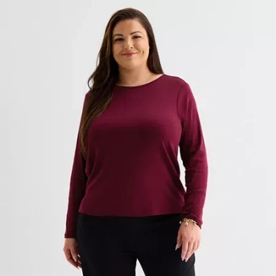 Liz Claiborne Womens Plus Crew Neck Long Sleeve T-shirt In Red