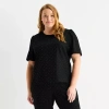 Liz Claiborne Womens Plus Crew Neck Short Sleeve Blouse In Black