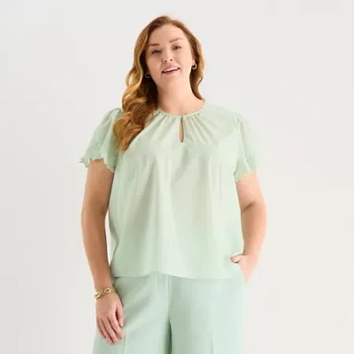 Liz Claiborne Womens Plus Crew Neck Short Sleeve Blouse In Green