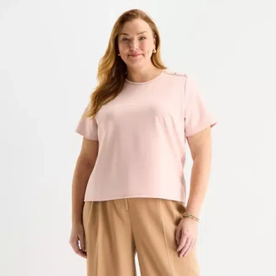 Liz Claiborne Womens Plus Crew Neck Short Sleeve Blouse In Pink