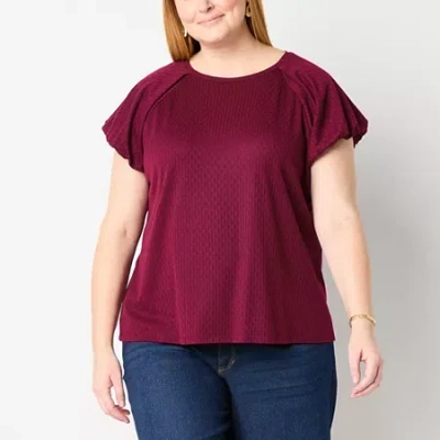 Liz Claiborne Womens Plus Crew Neck Short Sleeve Blouse In Red