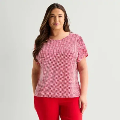 Liz Claiborne Womens Plus Crew Neck Short Sleeve Blouse In Pink