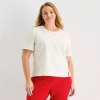Liz Claiborne Womens Plus Crew Neck Short Sleeve Blouse In Sand