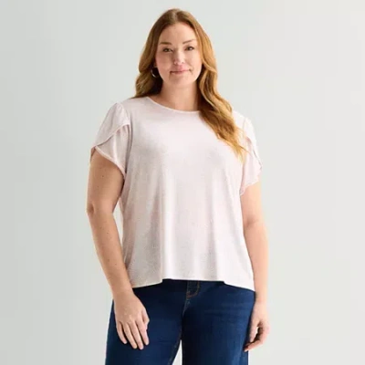 Liz Claiborne Womens Plus Crew Neck Short Sleeve Blouse In Nude