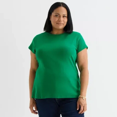 Liz Claiborne Womens Plus Crew Neck Short Sleeve T-shirt In Green