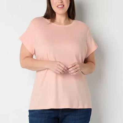 Liz Claiborne Womens Plus Crew Neck Short Sleeve T-shirt In Pink