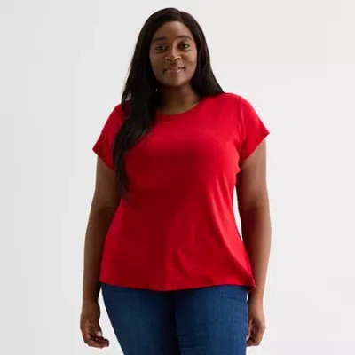 Liz Claiborne Womens Plus Crew Neck Short Sleeve T-shirt In Red