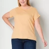 Liz Claiborne Womens Plus Crew Neck Short Sleeve T-shirt In Multi