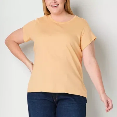Liz Claiborne Womens Plus Crew Neck Short Sleeve T-shirt In Yellow