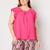 Liz Claiborne Womens Plus Crew Neck Sleeveless Satin Blouse In Pink