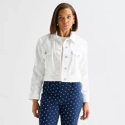 Liz Claiborne Womens Plus Denim Cropped Jacket In Multi